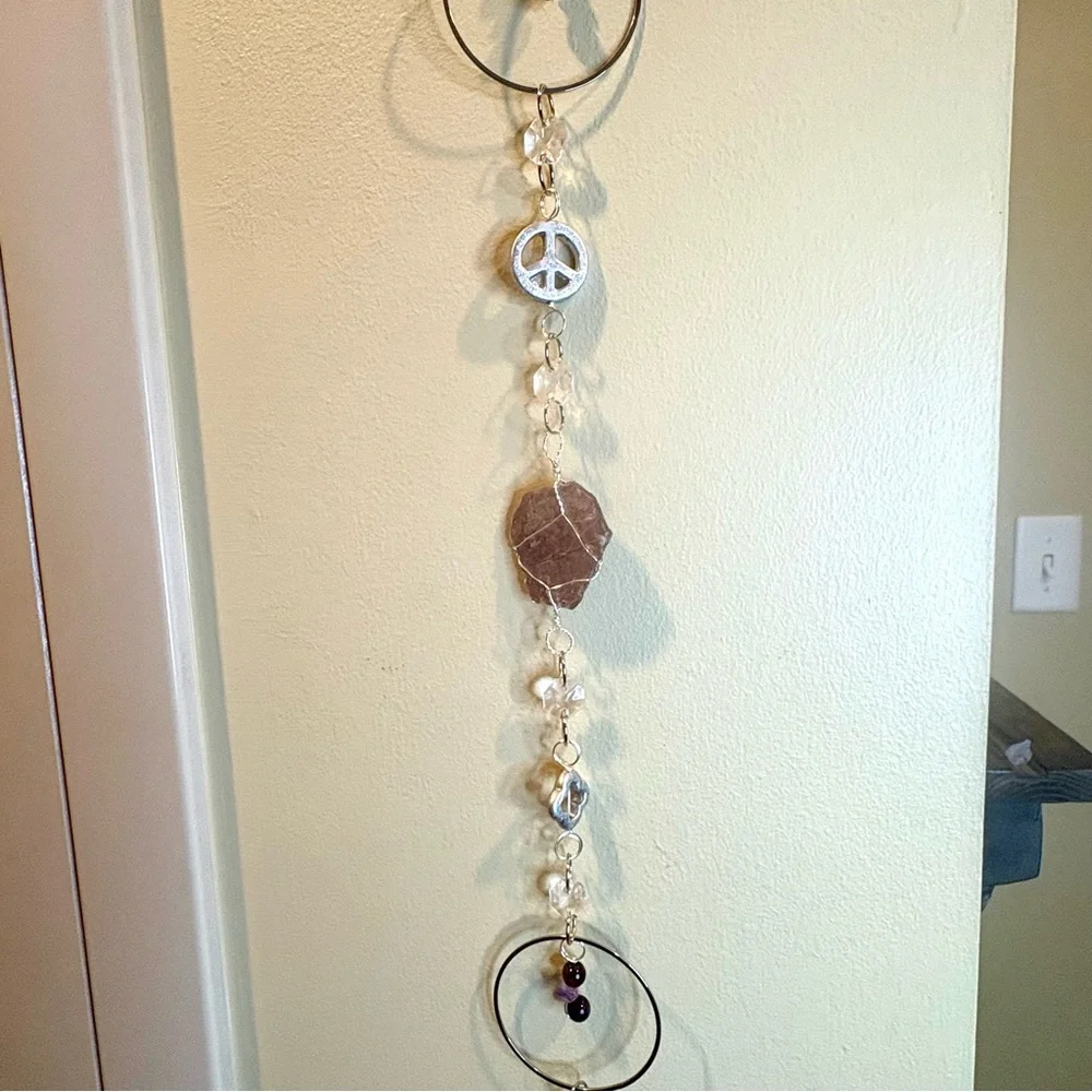 Handmade One of a Kind Gemstone Wall Hanging Lepidolite & Amethyst
